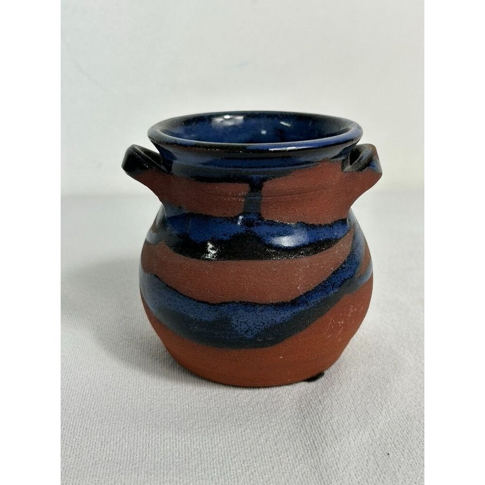 Jon Mehr Signed Tenmoku Red Clay Stoneware 3.5" Handled Pot